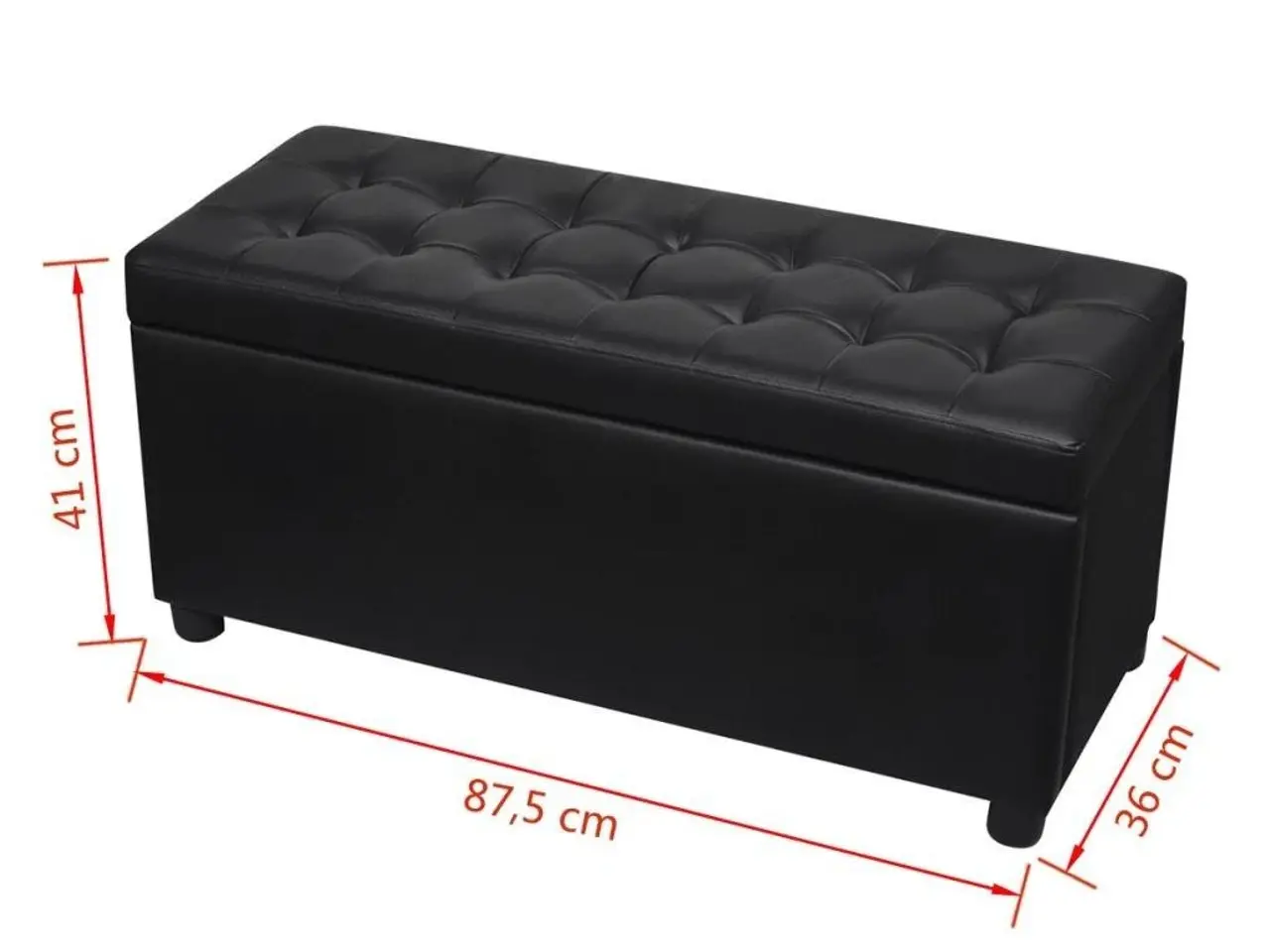Billede 8 - Ottoman med opbevaring i kunstlæder - sort 87,5 cm