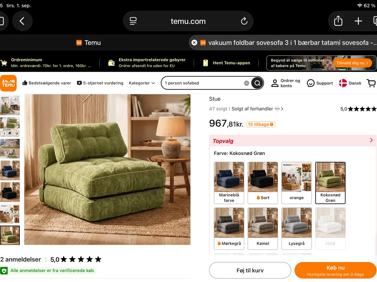 Billede 4 - Aldrig brugt 1 personers sofaseng