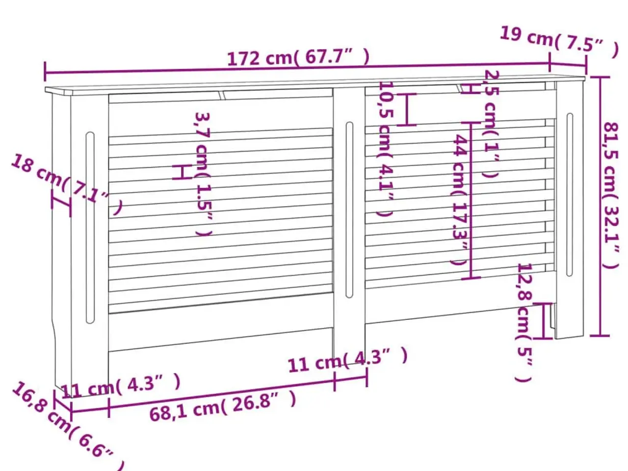 Billede 7 - Radiatorskjuler i MDF 172 × 19 × 81,5 cm - hvid lameldesign