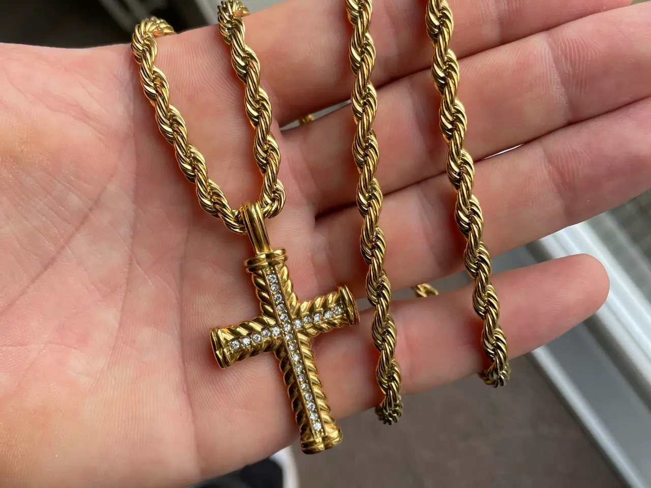Billede 4 - 5mm 14kt goldfilled rope chain med unikt kors 