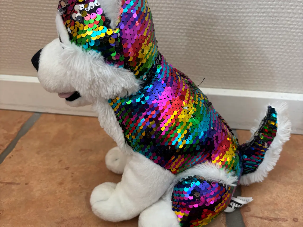 Billede 3 - Bamse plyshund med farverige pailletter