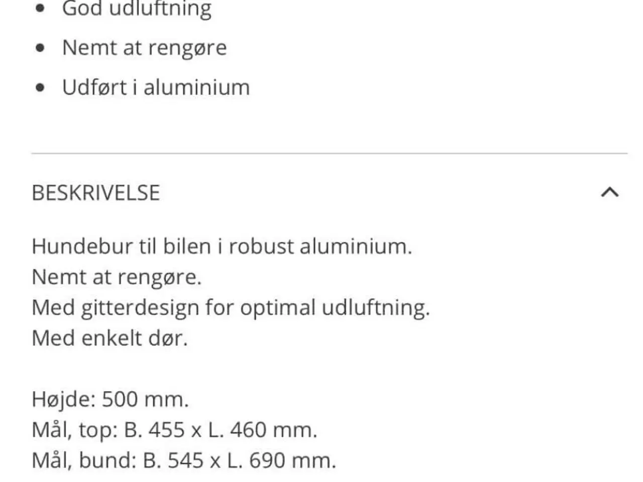 Billede 2 - Branford hundebur til bil i aluminium, 1 dør