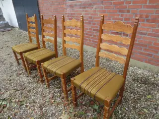 4 stk Egestræs stole med Grønstribet stof
