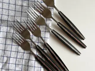 Gafler, stål og bakelit, 6 stk samlet