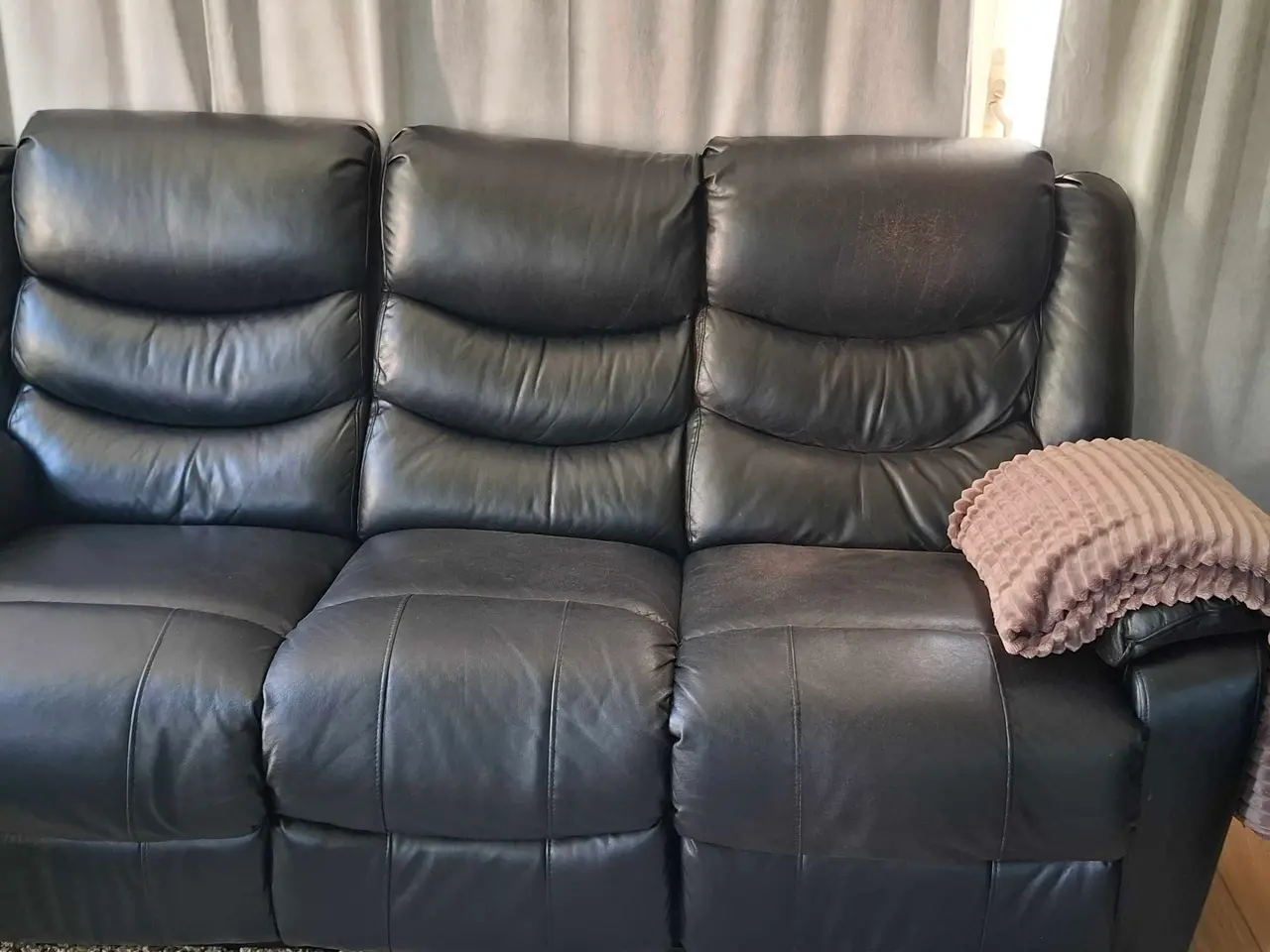 Billede 3 - Sort læder sofasæt med recliner (3+2+1)