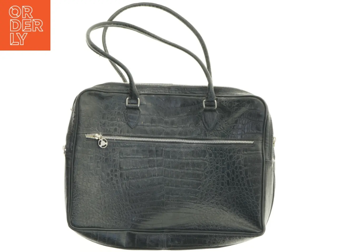 Billede 1 - Sort skuldertaske i krokodillepræget læderlook (str. 43 x 33 x 11 cm)