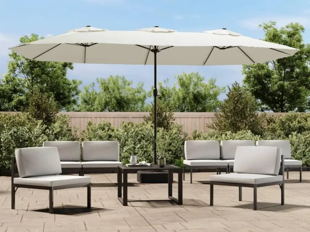 Billede 1 - Parasol m. dobbelt parasoldug 449x265 cm sandhvid