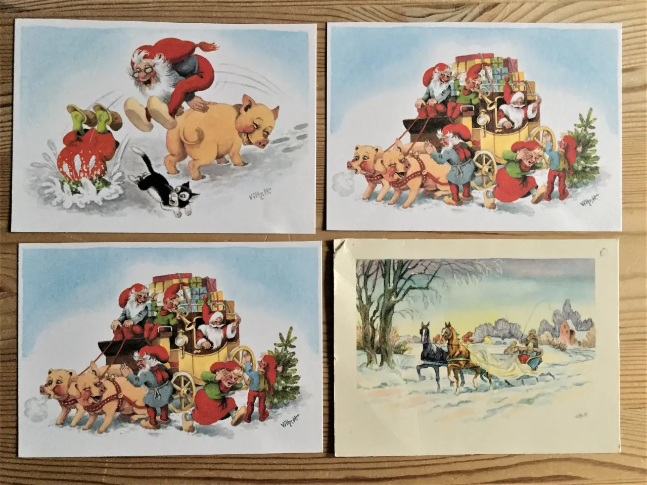 Billede 1 - 4 smukke retro kort med julemotiver