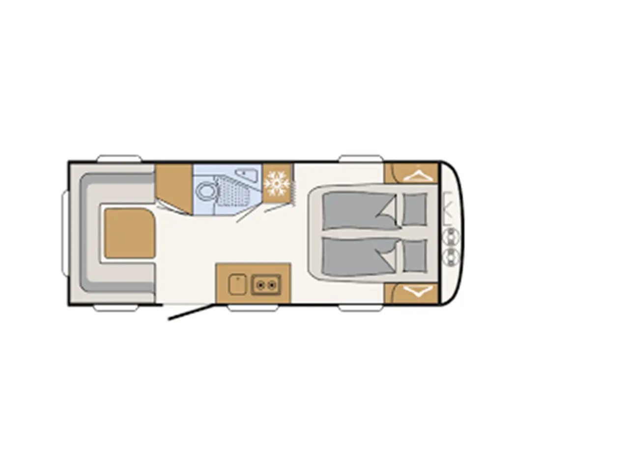 Billede 1 - 2027 - Dethleffs Camper 530 DR Dobbeltsengsvogn, rundsiddegruppe, 3-trins el-gulv-varme, stort 137 l . køleskab med fryser, GFK-tag, stabilisator, Combifyr m/ el-patron