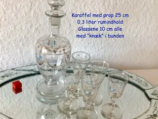 Antik glas Karaffel med små glas