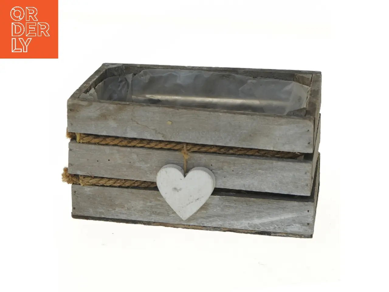 Billede 1 - Rustik trækasse med plastforing og hjerte (str. 21x12,5x11 cm)