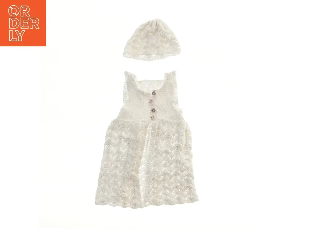 Billede 1 - Strikket kjole med hue til baby (str. bryst: 17 længde: 40 cm)