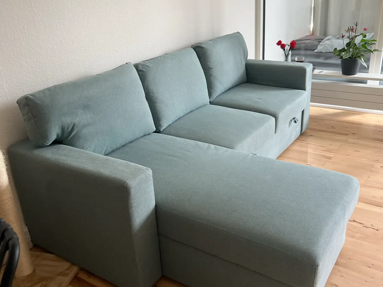 Billede 5 - Sovesofa med chaiselong i farven lys turkisgrå