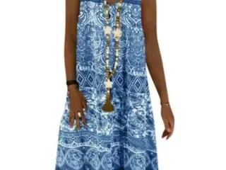 BOHO kjole i skønt print .Blå neuancer.Medium