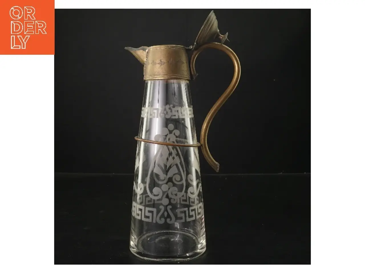 Billede 3 - Antik karaffel i slebet glas og metal (str. 29 cm)