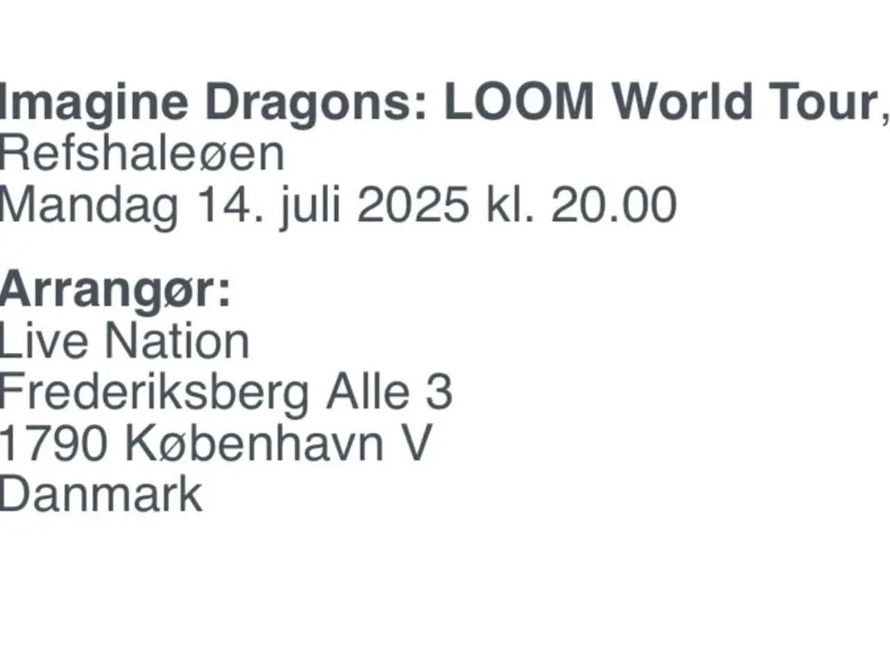 Billede 1 - 3 billetter til Imagine Dragons 14. juli 2025