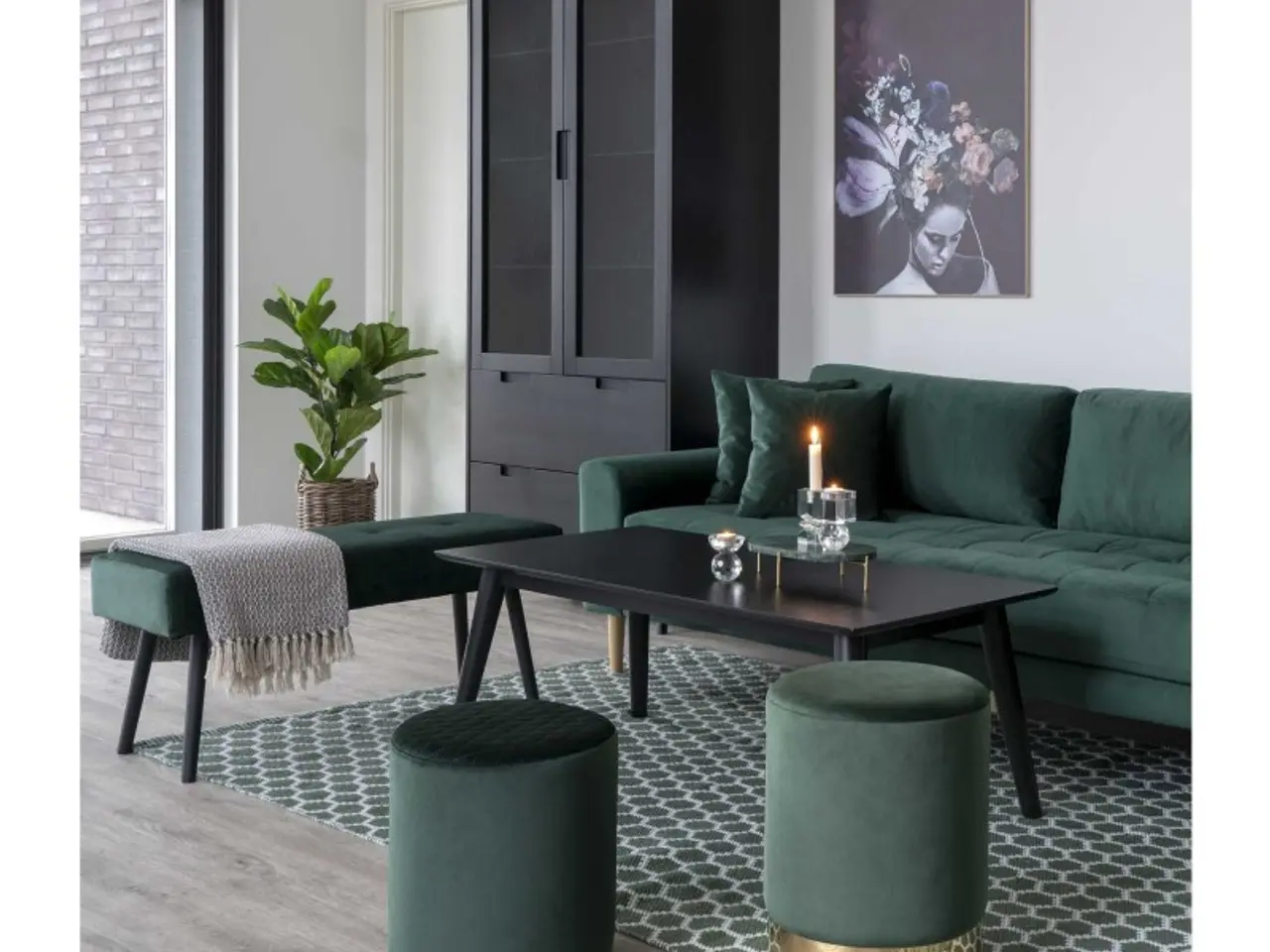 Billede 2 - Lido 2,5 Personers Sofa - Sofa i mørkegrønt velour