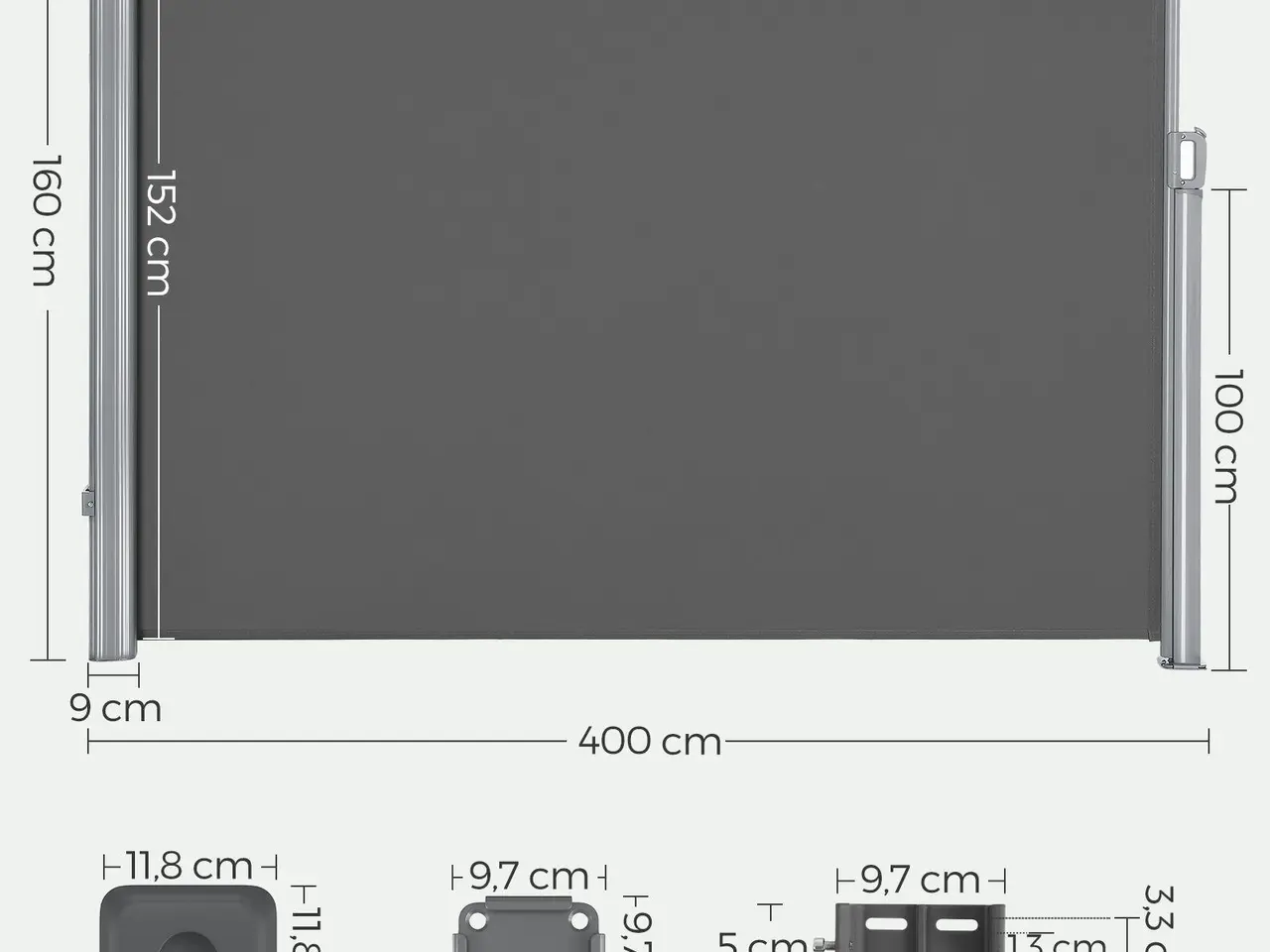Billede 2 - Sidemarkise 160 x 400 cm røggrå, sol- og indsynsskjul