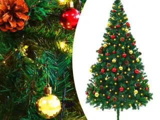 Kunstigt juletræ med lys og julekugler 210 cm grøn