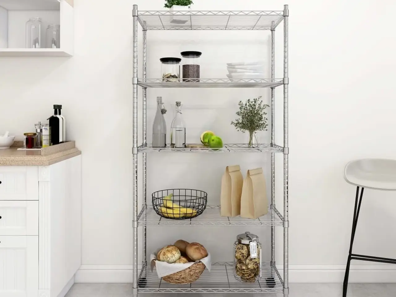 Billede 1 - Opbevaringsreol med 5 hylder og hjul - 75 x 35 x 155 cm, krom