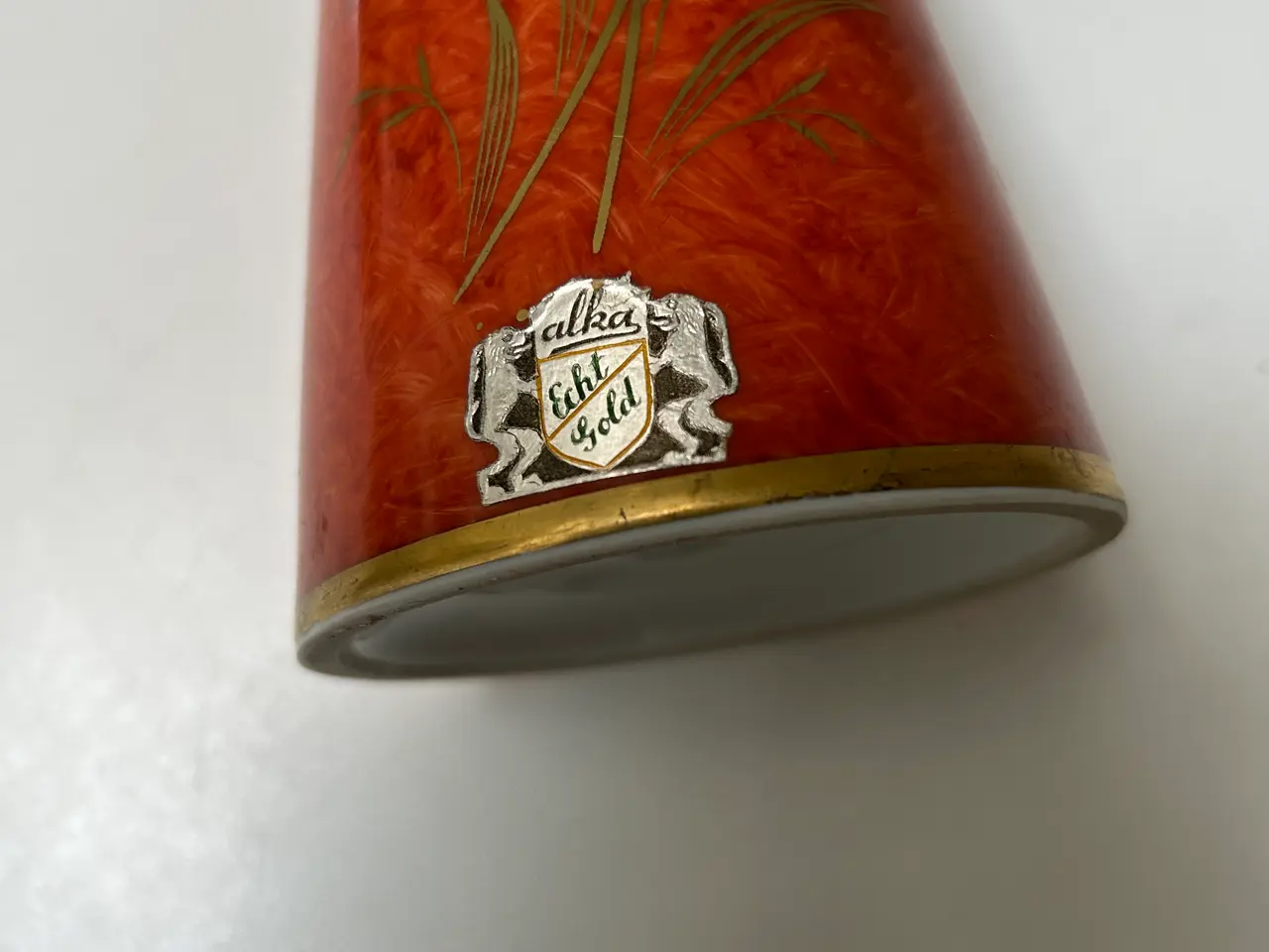 Billede 3 - Alka Kunst Vase i orange med guld