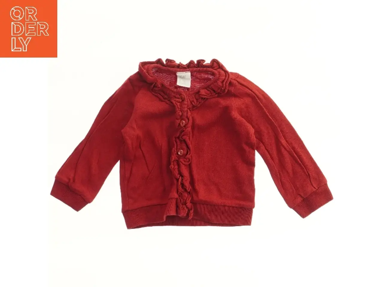 Billede 1 - Rød cardigan med flæsedetaljer fra H&M (str. 74)