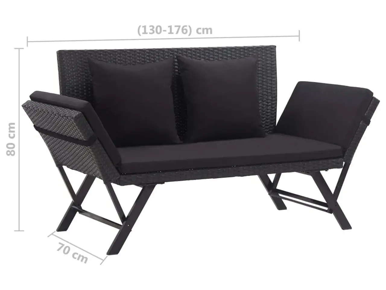 Billede 10 - Havebænk med hynder 176 cm i polyrattan - sort