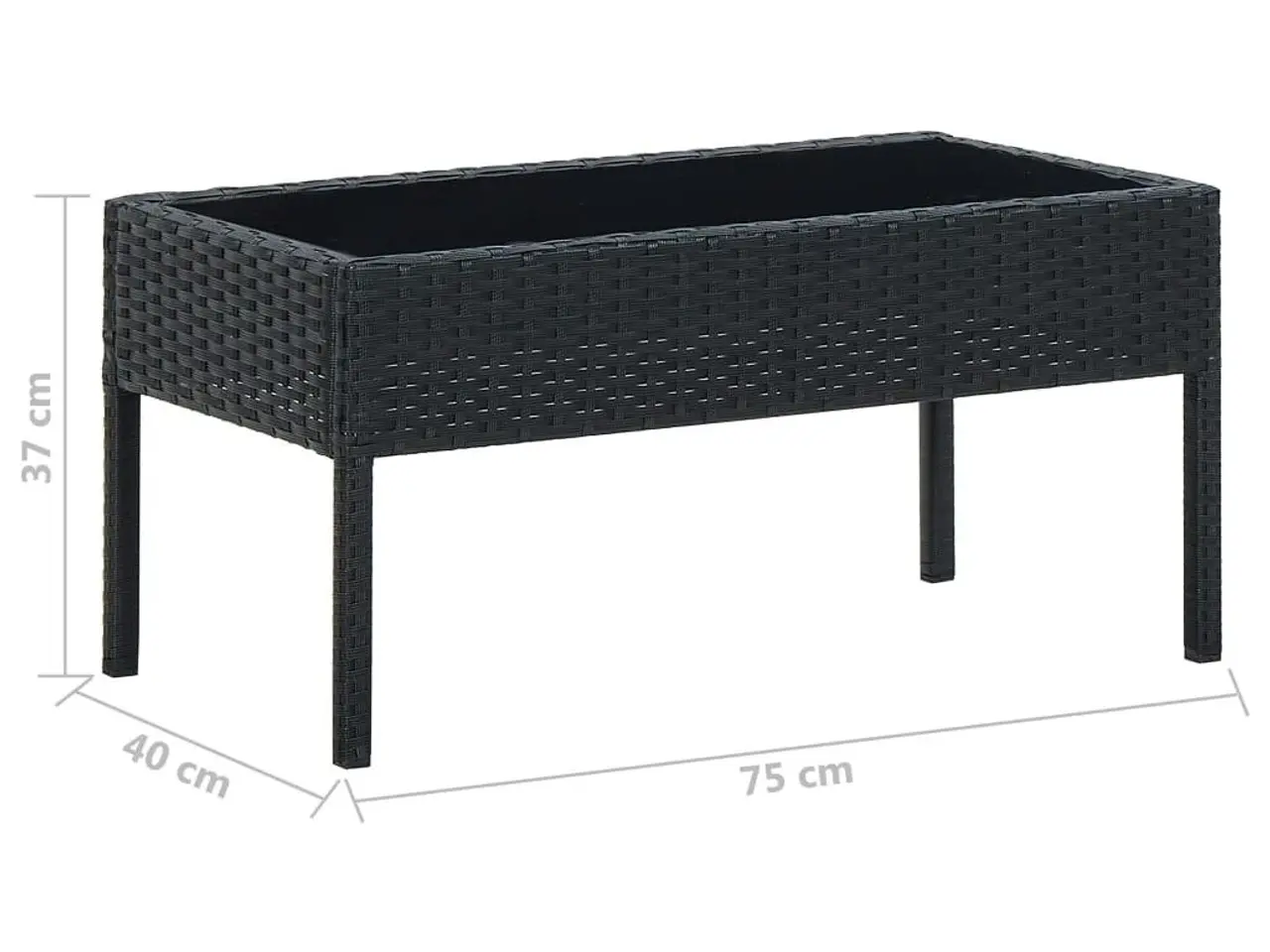 Billede 5 - Havebord i polyrattan 75 × 40 × 37 cm - sort, glasbordplade