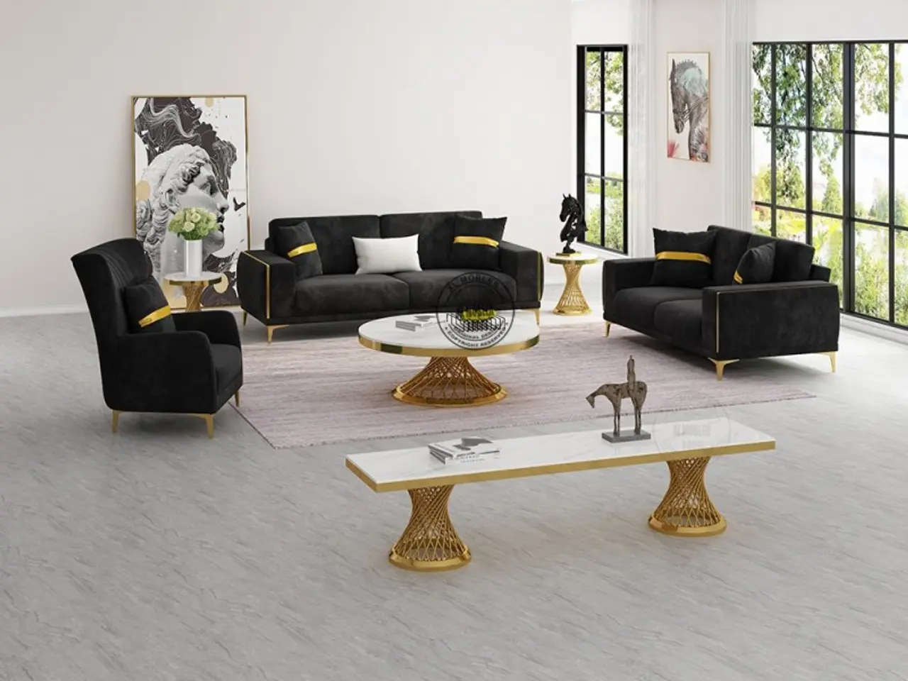 Billede 1 - Frankfurt sofasæt 1+2+3 Sort velour OUTLET Fredericia