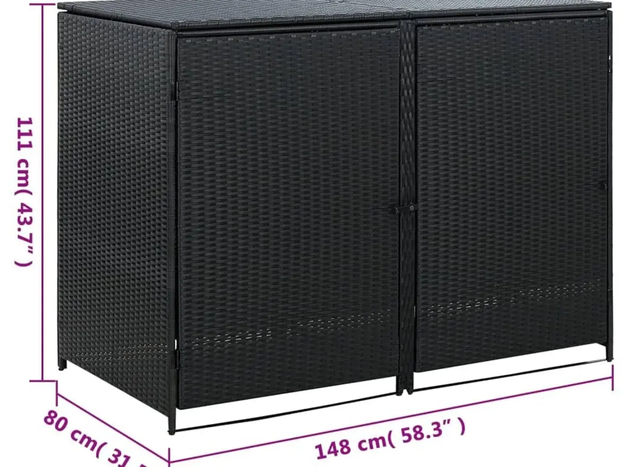 Billede 9 - Dobbelt skraldespandsskjuler i sort polyrattan - 148 × 80 × 111 cm