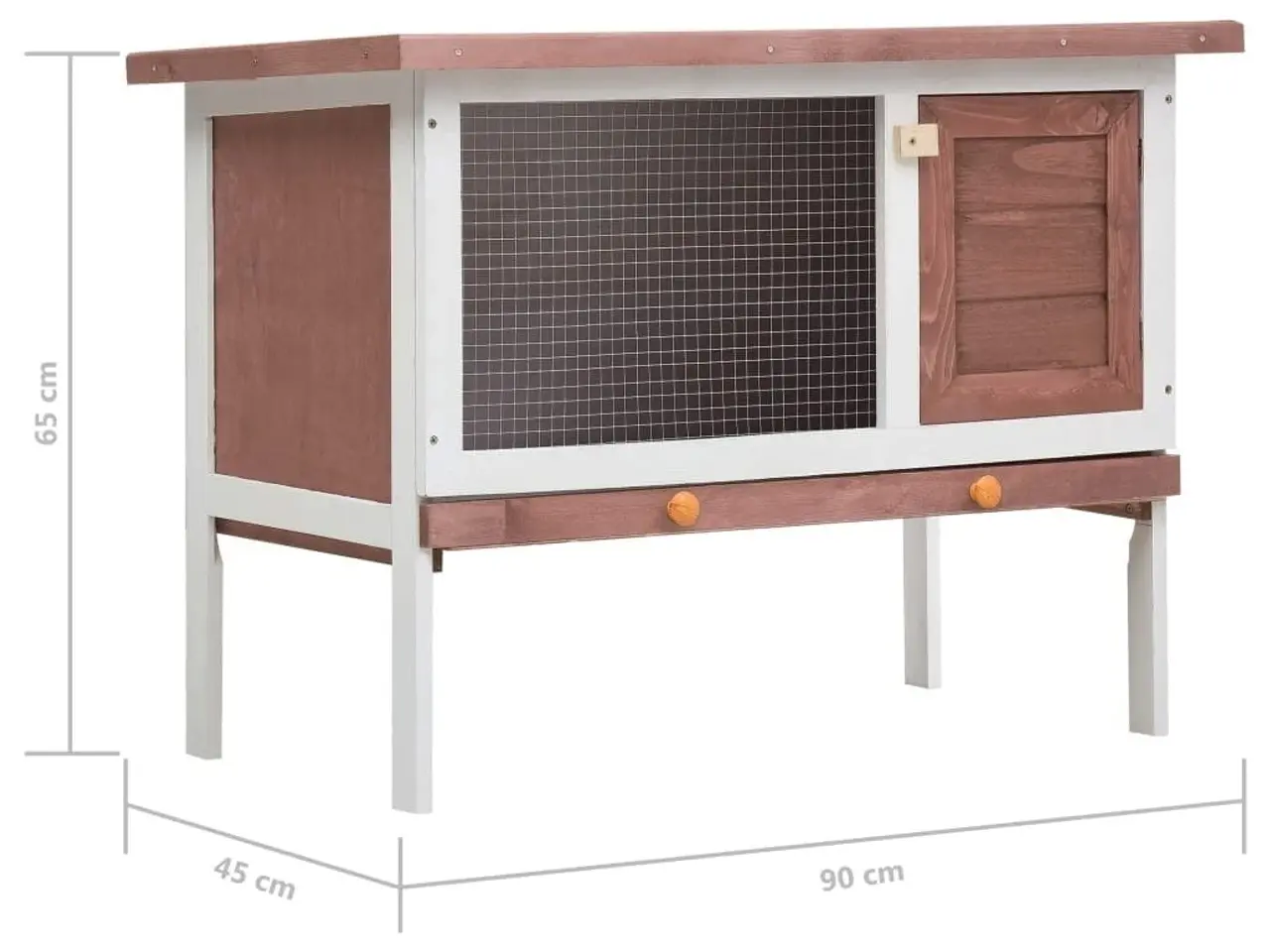Billede 7 - Udendørs kaninbur i træ - brun og hvid, 90 x 45 x 65 cm