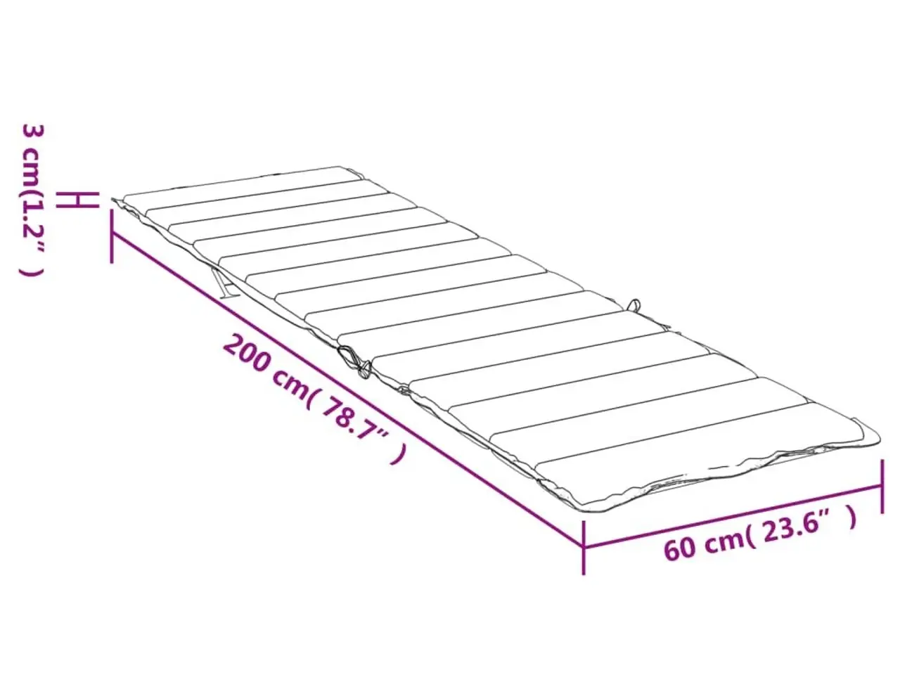 Billede 9 - Hynde til liggestol 200 × 60 × 3 cm i oxfordstof - sort