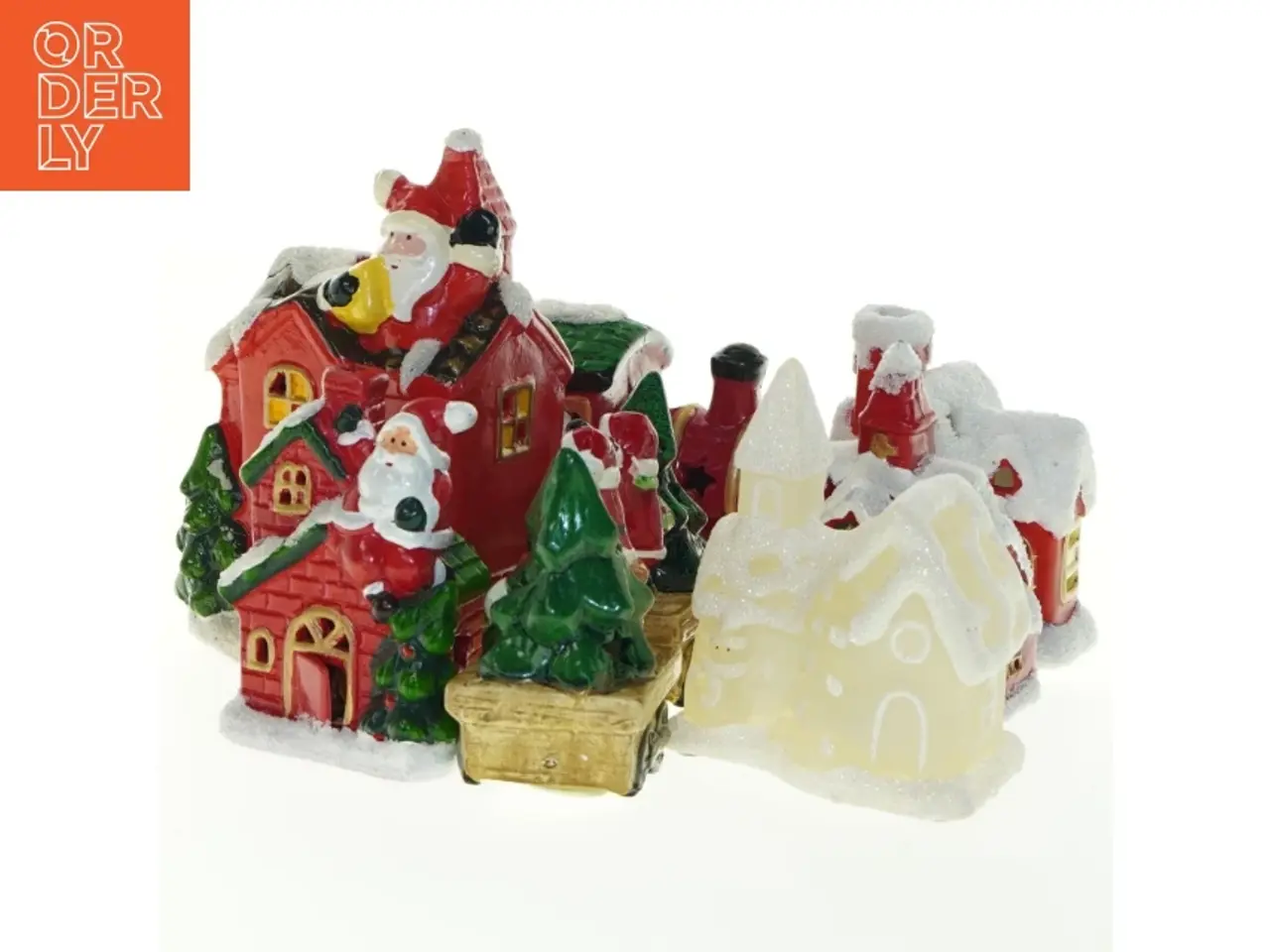 Billede 1 - Julelandsby og tog med led lys (str. 11x15x9 cm)