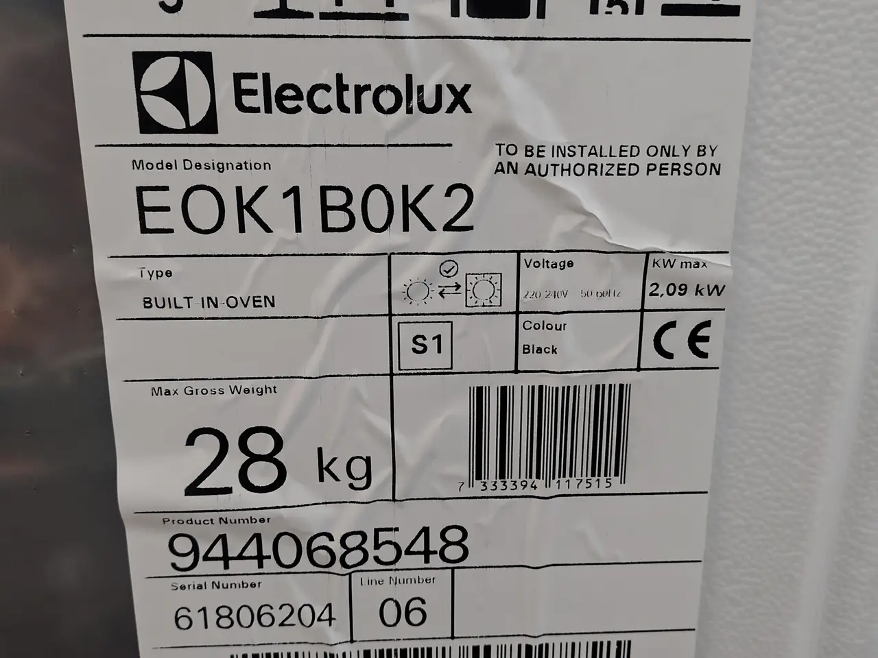 Billede 2 - Indbygningsovn, ny ELECTROLUX