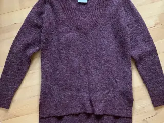 KAFFE vinrød-melange ulden V sweater str. S. 
