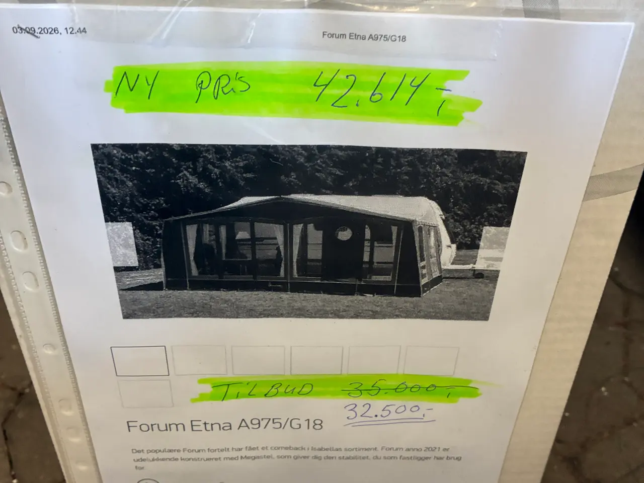 Billede 3 - Forum Etna A975 G18 Helt Nyt Fortelt