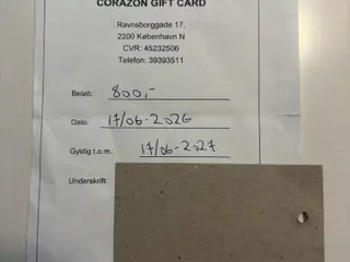 Tilgodeseddel til Corazon kr 800 (MODE-TØJ)
