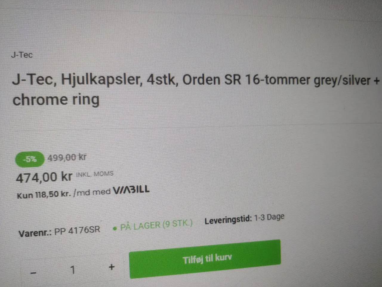 Billede 1 - J-Tec, Hjulkapsler,3stk, Orden SR 16-tommer grey/