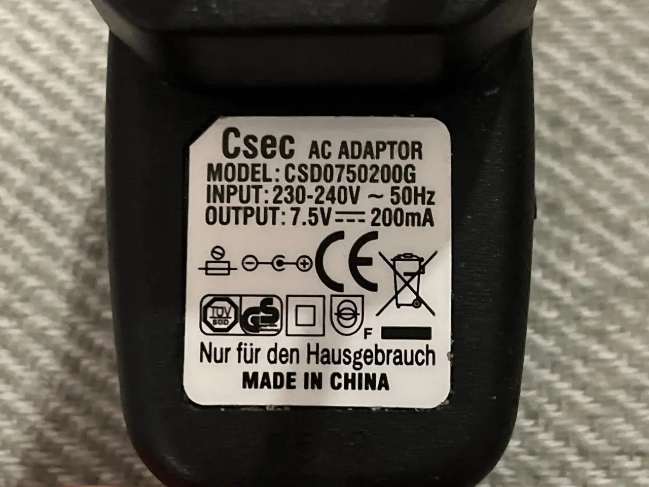 Billede 2 - Strømforsyning Csec 7.5V 200mA 5,4mm