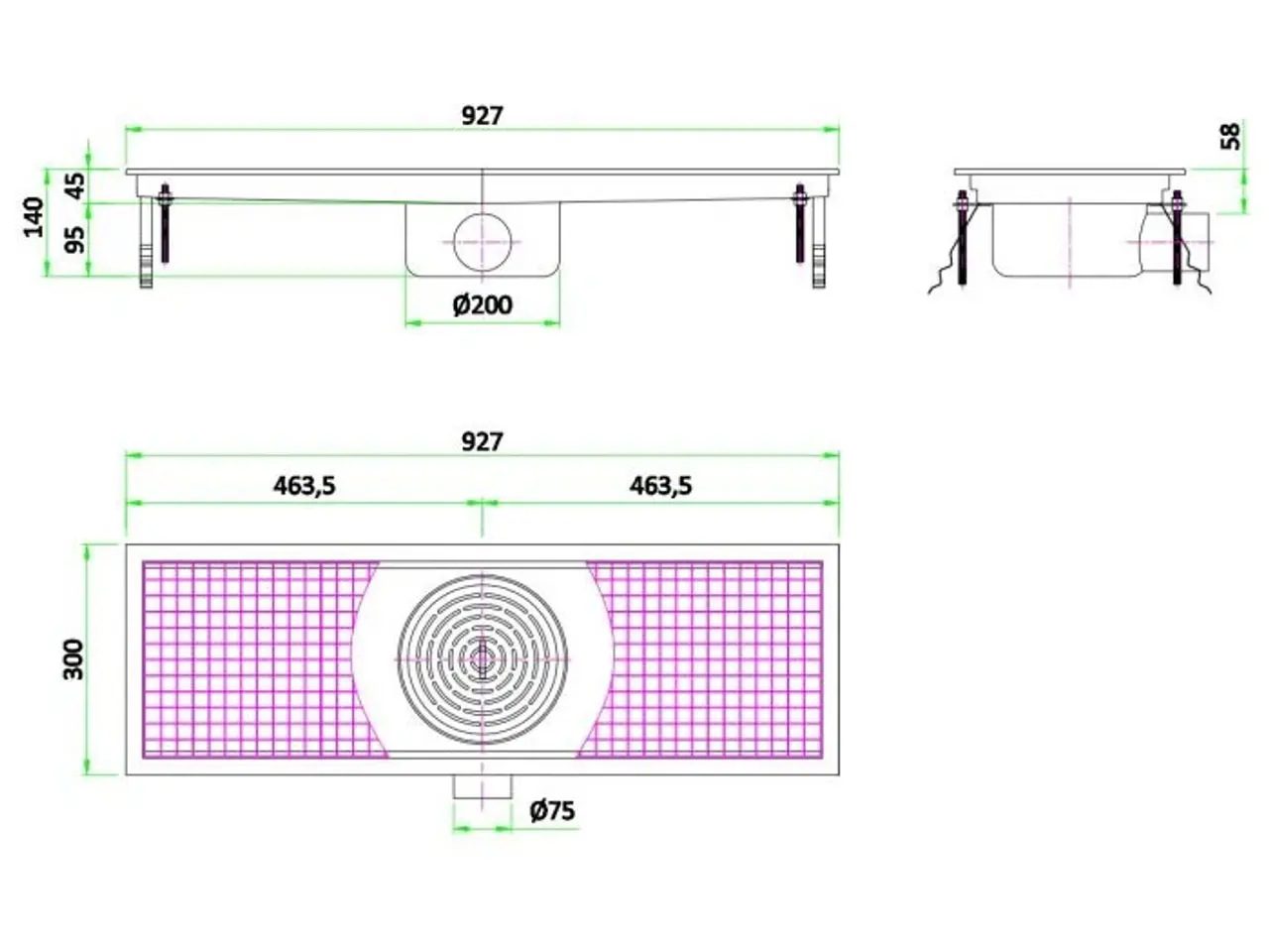 Billede 2 - Rustfri Gulvrende (927 x 300 mm) – AISI 304 Stål 