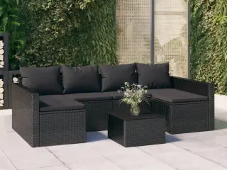 Loungesæt til haven 2 dele med hynder polyrattan sort