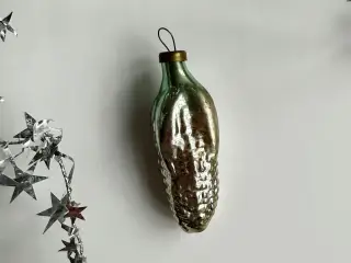 Vintage julekugle, sølvmajs m grøn top