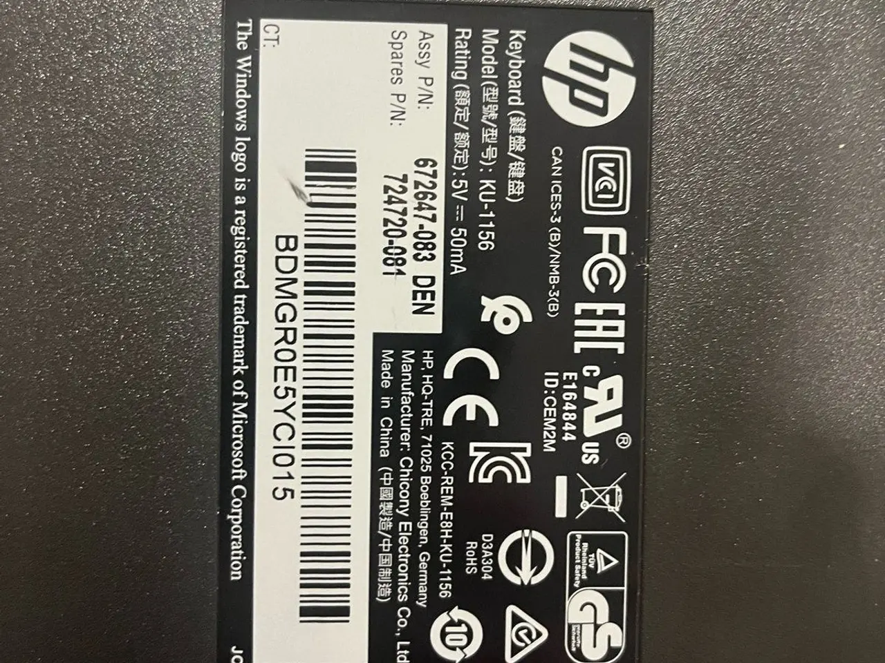 Billede 3 - Tastatur, HP, KU-1156