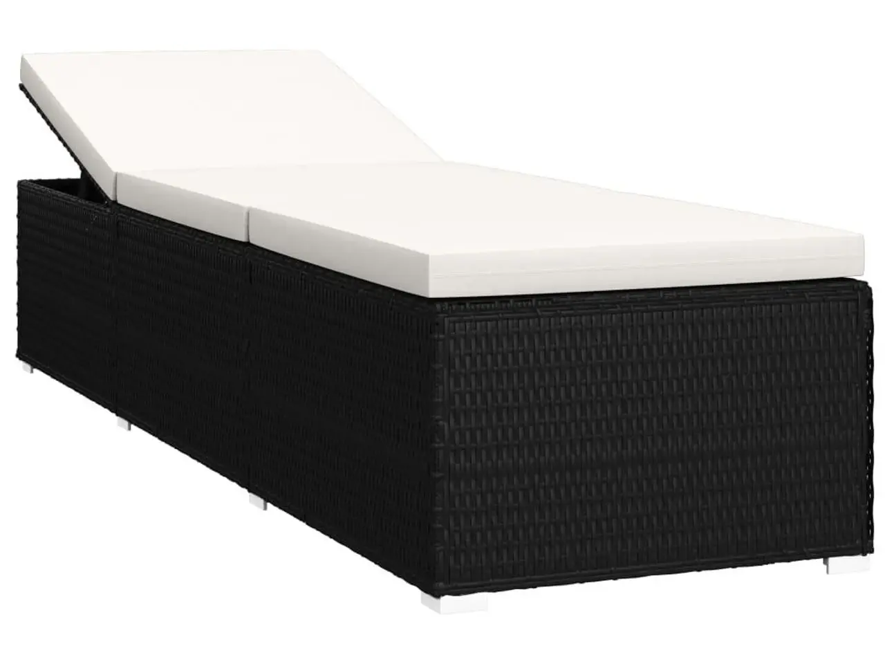 Billede 6 - Liggestol med hynde og tebord i polyrattan - sort/cremehvid
