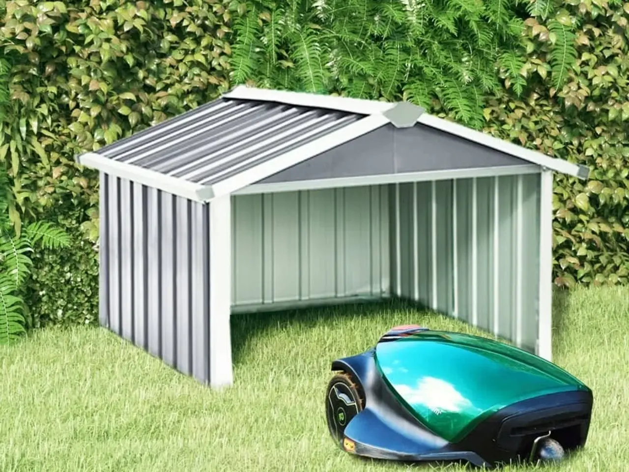 Billede 1 - Garage til robotplæneklipper 92×97×63 cm - galvaniseret stål, grå
