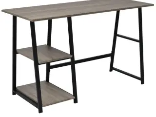 Skrivebord med 2 hylder grå og eg