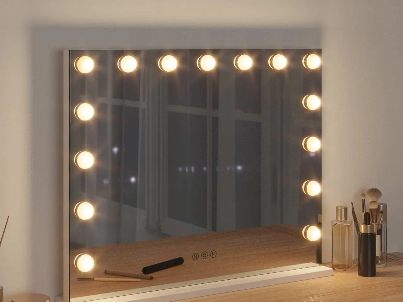 Billede 3 - LED makeupspejl - hvid 58 × 10 × 47 cm med 15 pærer og touch