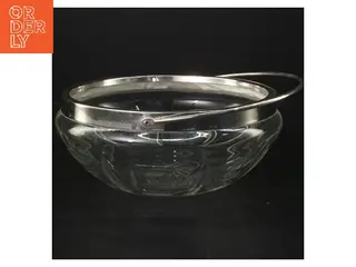 Antik Glasskål med metalkant og håndtag (str. Ø 18,5 cm)