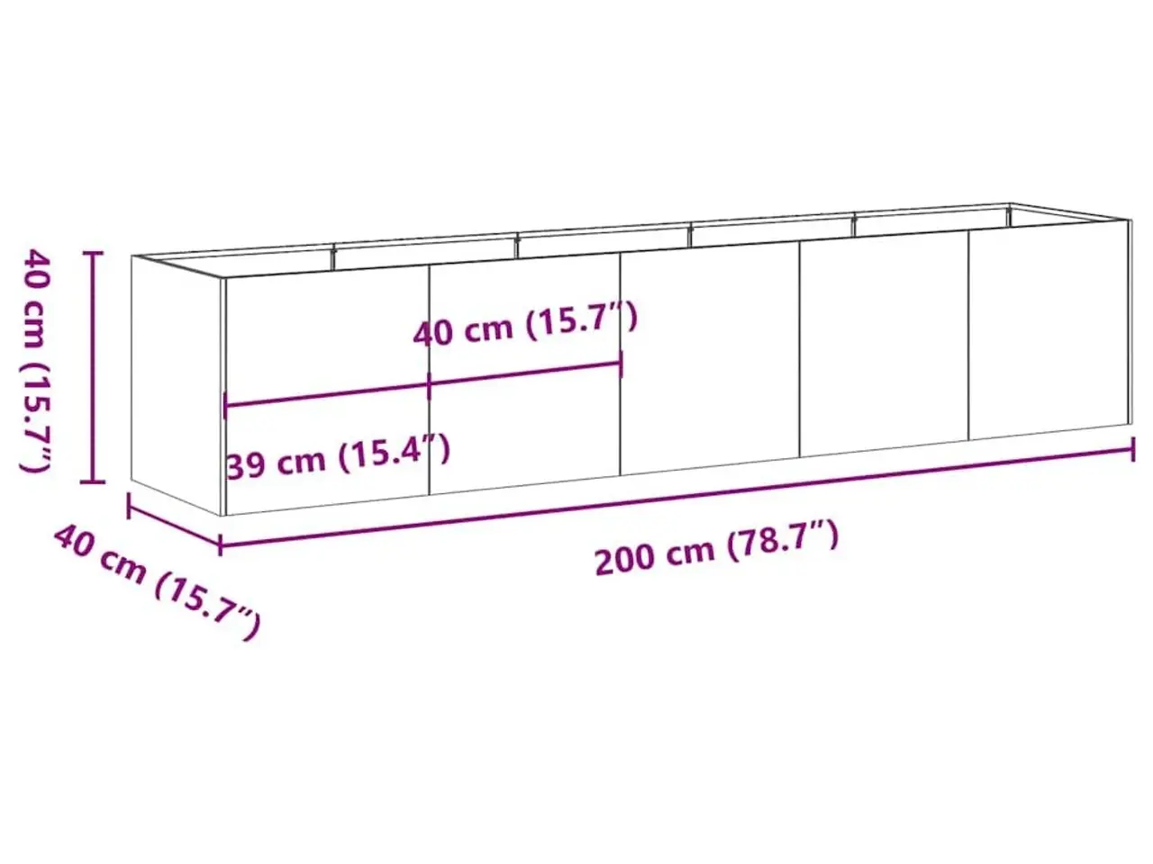 Billede 9 - Plantekasse sort 200x40x40 cm koldvalset stål
