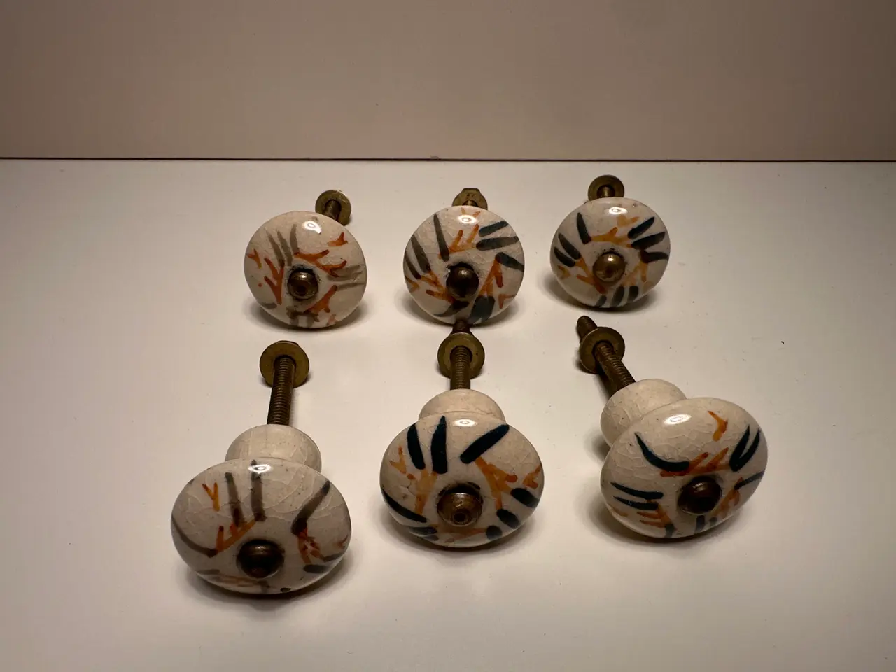 Billede 3 - 6 stk. vintage greb i porcelæn m. messing skruer